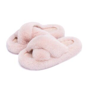 Memory Foam Faux Fur Lined Open Toe Slippers Size 12